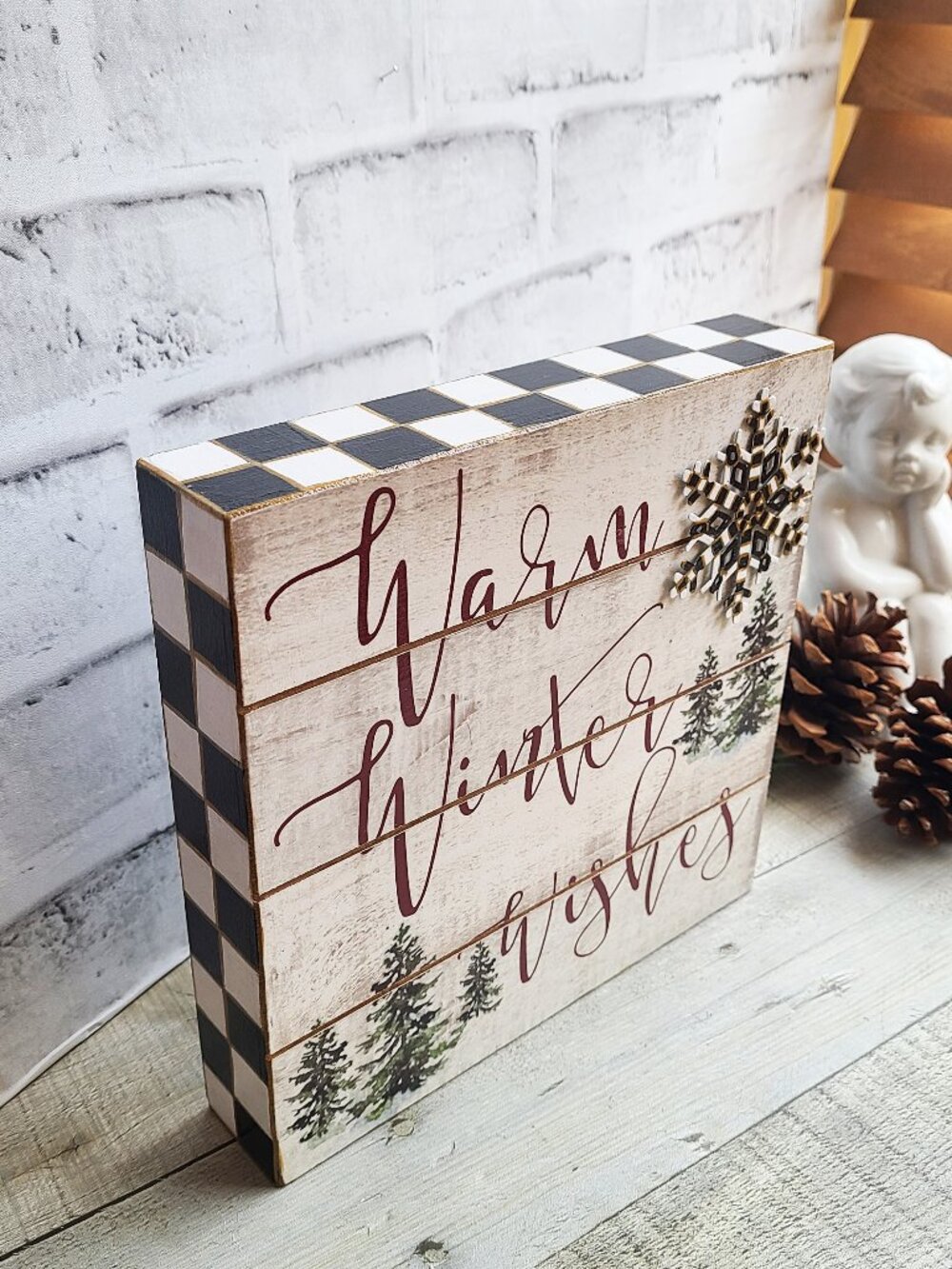 Checked Winter Decor Buffalo Check Christmas Ornament Checked Mantle Decor